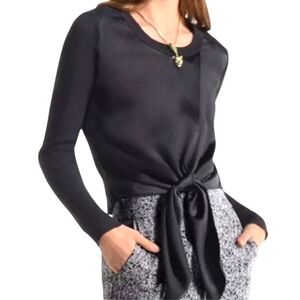 CAbi Sweater Crosstie Pullover Satin Black Knit Bow Long Sleeve Ribbed 4288 M